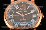 Cartier Rotonde De Miyota Quartz Rose Gold Case with Black Dial Leather Strap and White Roman Numeral Markers