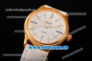 Rolex Cellini Time Asia 2813 Automatic Yellow Gold Case White Dial White Leather Strap and Stick/Roman Numeral Markers