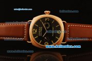 Panerai Luminor Marina Asia 6497 Manual Winding Rose Gold Case with Black Dial and Brown Leather Strap