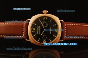 Panerai Luminor Marina Asia 6497 Manual Winding Rose Gold Case with Black Dial and Brown Leather Strap