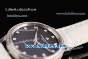 Vacheron Constantin Patrimony Swiss ETA 2824 Automatic Steel Case with White Leather Strap Black Dial and Diamond Bezel