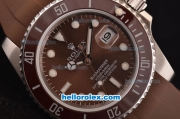 Rolex Submariner Asia 2813 Automatic Steel Case Brown Ceramic Bezel with Brown Dial and Brown Rubber Strap - ETA Coating