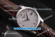 Patek Philippe Calatrava Miyota Quartz Steel Case with White Dial and Brown Leather Strap Diamonds Markers