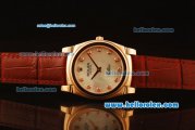 Rolex Cellini Swiss Quartz Rose Gold Case with White MOP Dial and Brown Leather Strap-Diamond Markers