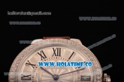 Cartier Ballon Bleu De Small Swiss Quartz Steel Case with Diamonds Bezel White Dial and Brown Leather Strap - Black Markers