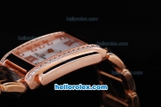 Patek Philippe Quartz Movement Diamond Bezel with White shell Dial and Full Rose Gold --Lady size