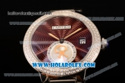 Cartier Rotonde De Miyota Quartz Steel Case/Bracelet with Brown Dial and Diamonds Bezel