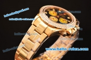 Rolex Daytona Swiss Valjoux 7750-SHG Automatic Gold Case/Strap with Diamond Bezel - Black Dial and Diamond Markers