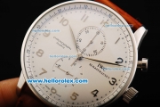 IWC Portuguese Chronograph Quartz Movement Steel Case with White Dial and Brown Leather Strap