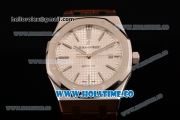 Audemars Piguet Royal Oak 41 MM Clone AP Calibre 3120 Automatic Steel Case with White Dial and Brown Leather Strap - Stick Markers - 1:1 Original (JF)