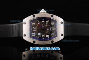 Richard Mille RM007 Silver Case with White Number Markers-Blue Border and Black Leather Strap