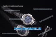 Patek Philippe Nautilus Miyota 9015 Automatic Steel Case with Blue Dial Black Leather Strap and Stick Markers