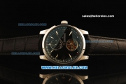 Jaeger Lecoultre Master Tourbillon Automatic Movement Black Dial with Silver Arrow Markers and Black Leather Strap