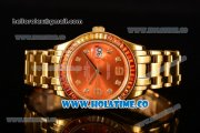 Rolex Datejust Pearlmaster Asia 2813 Automatic Full Yellow Gold with Orange Dial and Diamonds Markers - Rainbow Diamoand Bezel (BP)