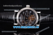 Patek Philippe Grand Complication Swiss Tourbillon Automatic Steel Case with Black Dial Black Leather Strap and Roman Numeral Markers