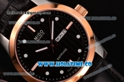Mido Commander Miyota Quartz Steel Case with Rose Gold Bezel and Black Dial