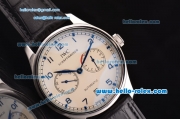 IWC Portuguese 7 Day Automatic ST22-Power Reserve Automatic Steel Case with Stick/Numeral Markers White Dail and Black Leather Strap