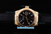 Rolex Datejust Automatic Gold Case with Black Dial-Black Leather Strap Rolex Datejust Automatic Gold Case with Black Dial-Black Leather Strap