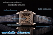 Cartier Santos 100 Medium Japanese Miyota OS2035 Quartz Steel Case with Blue Leather Strap Diamond Bezel and White Dial