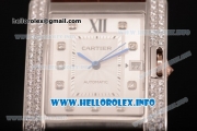 Cartier Tank Anglaise Miyota 9015 Automatic Steel Case with Diamonds Markers Brown Leather Strap and Silver Dial - Diamonds Bezel