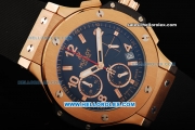 Hublot Big Bang Chronograph Miyota Quartz Movement Gold Case with Blue Dial and Black Rubber Strap - Lady Size