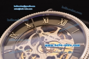Patek Philippe Grand Complications Asia 3836 Automatic Steel Case with Black Leather Strap Skeleton Dial Roman Markers