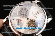 Patek Philippe Grand Complication Automatic Steel Case with Black Leather Bracelet Silver Markers and White Dial