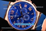 Ulysse Nardin Marine Chrono Asia Automatic Rose Gold Case with Roman Numeral Markers and Blue Dial