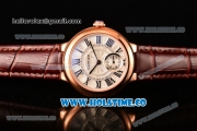 Cartier Ballon Bleu De Small Swiss Quartz Rose Gold Case with White Dial Black Roman Numeral Markers and Brown Leather Strap