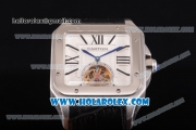 Cartier Santos Tourbillon Asia Automatic Steel Case with White Dial Black Leather Strap and Roman Numeral Markers