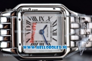 Cartier Santos 100 Japanese Miyota Quartz Steel Case with White Dial Roman Numberal Markers and Steel Bracelet