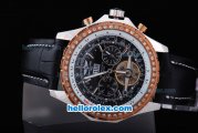 Breitling for Bentley Tourbillon Automatic Silver Case with Rose Gold Bezel-Black Dial and Black Leather strap