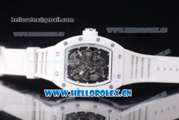 Richard Mille RM 055 Miyota 9015 Automatic Steel Case with Skeleton Dial Dot Markers White Inner Bezel and White Rubber Strap