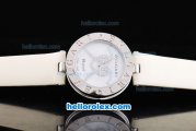 Bvlgari B.zerol 1 Quartz with White MOP Dial and White Bezel -Beige Strap-Lady size