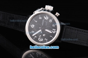 U-BOAT Italo Fontana Swiss Valjoux 7750 Movement PVD Case with Black Dial and White Numeral Marking-Black Leather Strap