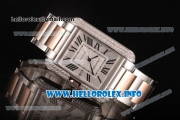 Cartier Tank Anglaise Miyota 9015 Automatic Two Tone Case/Bracelet with Silver Dial and Roman Numeral Markers - Diamonds Bezel