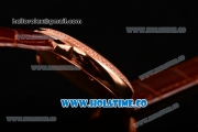 Cartier Rotonde De Swiss Quartz Rose Gold Case with Diamonds Bezel Brown Leather Strap with White Guilloche Dial