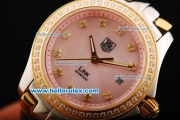 Tag Heuer Link 200 Meters Swiss Quartz Movement Pink Dial with Diamond Bezel and Two Tone Strap