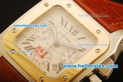 Cartier Santos 100 Swiss Valjoux 7753 Automatic Steel Case with Gold Bezel and Brown Leather Strap - 1:1 Original