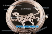 Cartier Le Cirque Animalier de Swiss ETA Quartz Diamond Case with Black Leather Strap