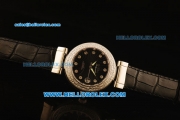 Omega Ladymatic Swiss ETA Quartz Steel Case with Diamond Bezel and Black Leather Strap