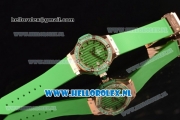 Hublot Big Bang Tutti Japanese Miyota Quartz Rose Gold Case with Green Dial Stick Markers and Green Rubber Strap