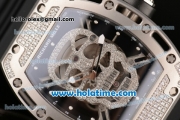 Richard Mille RM 52-01 Swiss ETA 2671 Automatic Steel/Diamond Case with Black Rubber Bracelet White Markers and Skeleton Dial - 1:1 Original