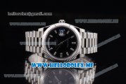 Rolex Day-Date Swiss ETA 2836 Automatic Stainless Steel Case/Bracelet with Black Dial and Stick Markers (BP)