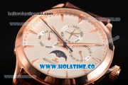 Jaeger-LECoultre Master Perpetual Calendar Asia Automatic Rose Gold Case with White Dial Stick Markers and Brown Leather Strap