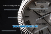 Rolex Day-Date Clone Rolex 3255 Automatic Stainless Steel Case/Bracelet with Silver Dial and Roman Numeral Markers