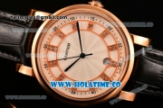 Cartier Rotonde De Miyota Quartz Rose Gold Case with Diamonds Markers White Dial and Black Leather Strap