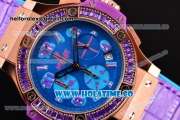 Hublot Big Bang Tutti Frutti 38MM Chrono Miyota OS20 Quartz Rose Gold Case with Blue Dial Stick/Numeral Markers and Purple Diamonds Bezel