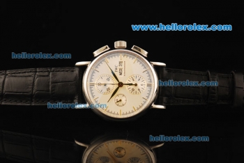 IWC Portofino Chronograph Swiss Valjoux 7750 Automatic Movement Steel Case with Beige Dial and Black Leather Strap