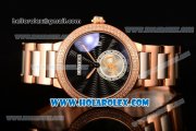 Cartier Rotonde De Miyota Quartz Rose Gold Case/Bracelet with Black Dial and Diamonds Bezel